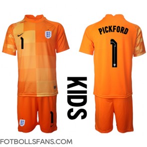 England Jordan Pickford #1 Målvakt Replika Bortatröja Barn VM 2022 Kortärmad (+ Korta byxor)